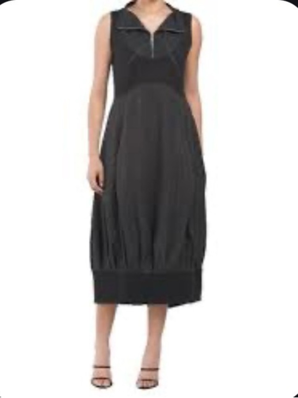 Sleeveless Black Midi Dress with V-Neck Zip Detail